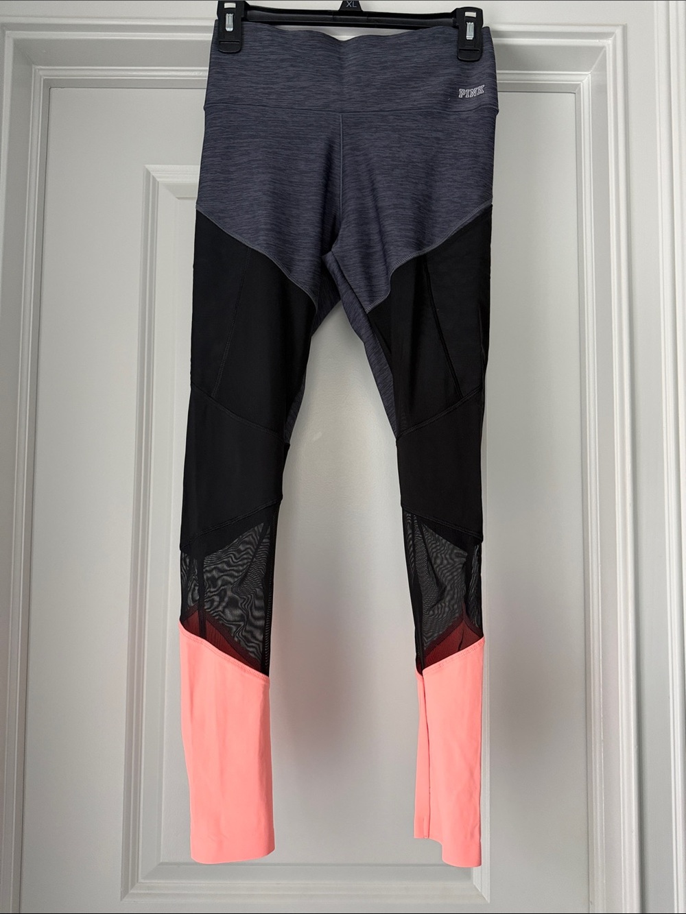 PINK Victoria's Secret Black, Gray and Neon Pink Colorblock Work out Leggings